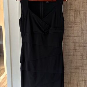 White House Black Market Elegant Black Layered Midi Dress